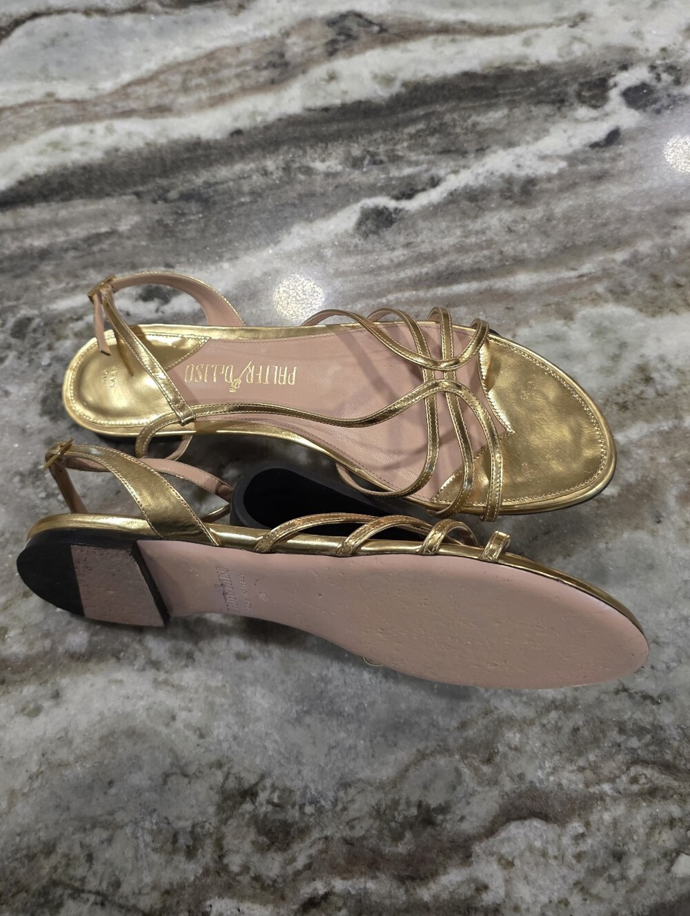 PALTER DeLISO Rio Grand Metallic Gold Strappy Flat Sandals Made in Italy EU 40 - Picture 10 of 14